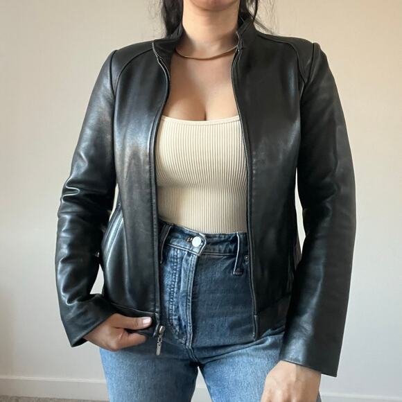 100% Lambskin Leather Black Fitted Jacket Grunge Biker Moto Jacket - Picture 5 of 15